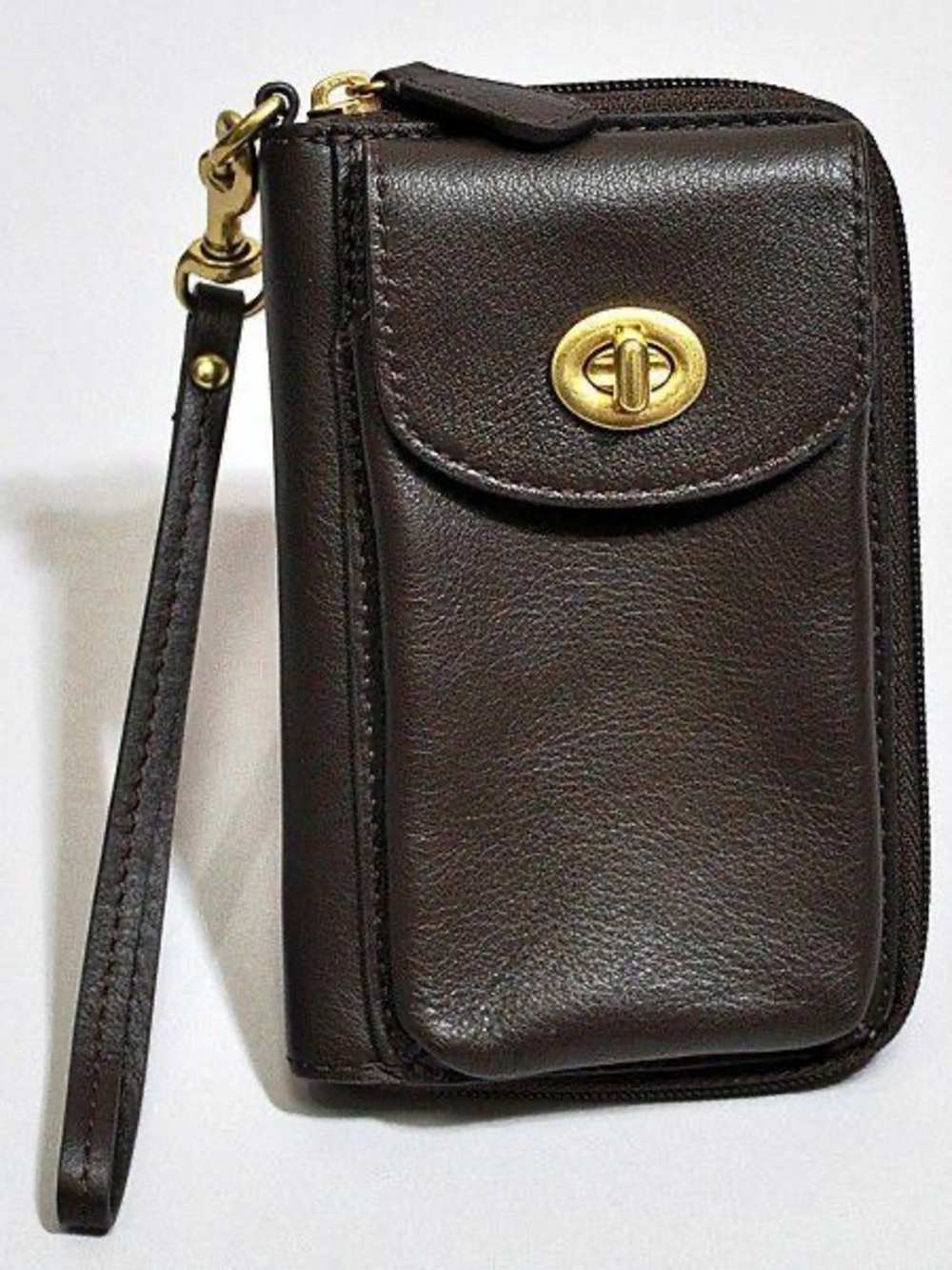 Coach Campbell leather wallet wristlet in rich Mahogany dark brown